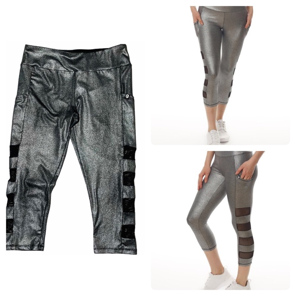 X by Gottex Silver Captain Capri Leggings Sz L